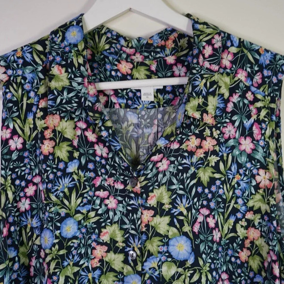 J Jill Dress Womens XL Midi Button Front Boho Cottagecore Dainty Floral Coastal - Picture 2 of 8